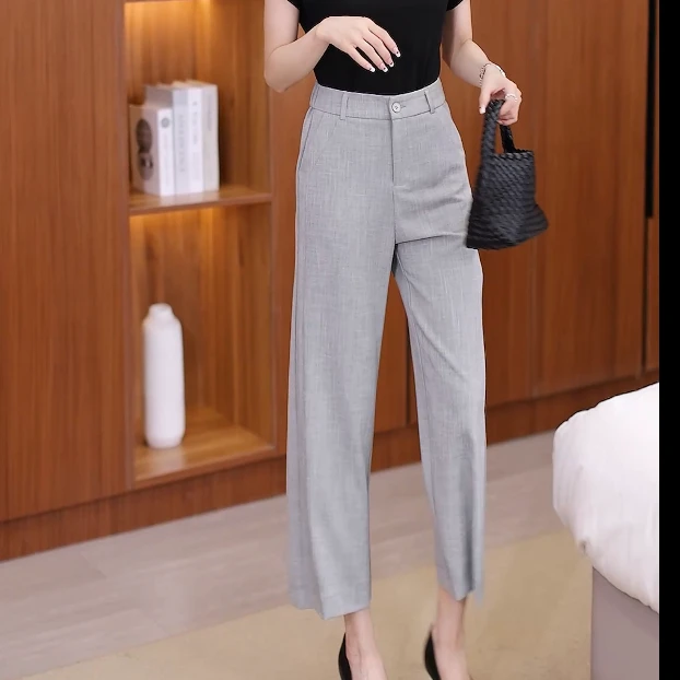 2024年夏季新款时尚韩版洋气休闲宽松显瘦气质垂感九分裤薄款裤子