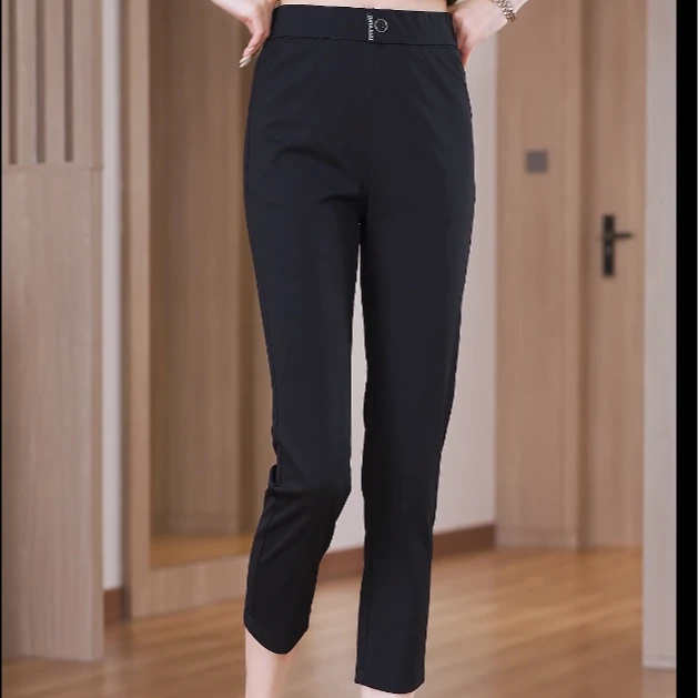 2024新款高腰防晒裤夏季冰丝透气遮肉八分裤小个子弹力休闲直筒裤