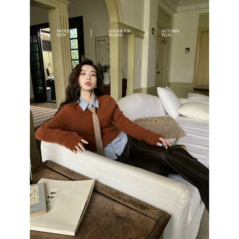 大于诗集小众设计感圈圈纱短款针织衫女辣妹修身显瘦休闲上衣