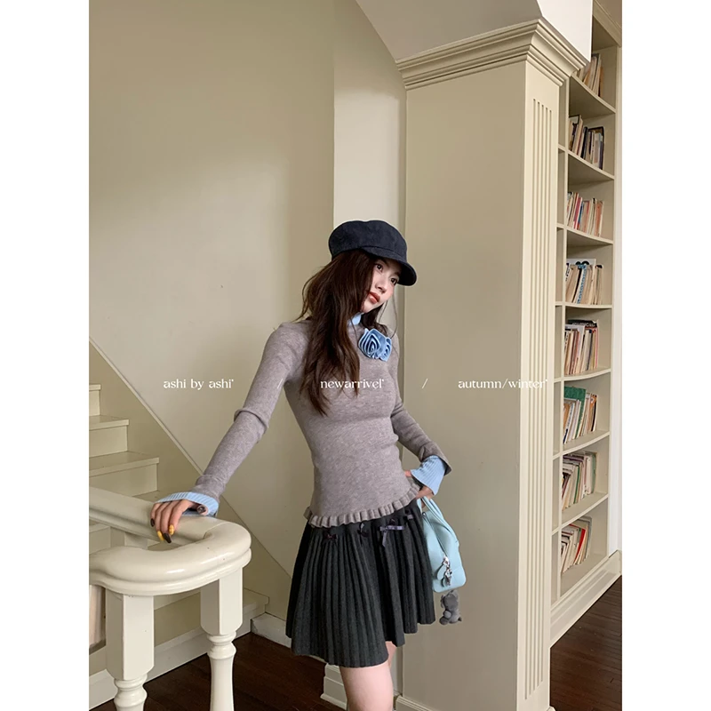 大于诗集 女高角色卡 蝴蝶结针织半身裙女高腰显瘦A字百褶裙