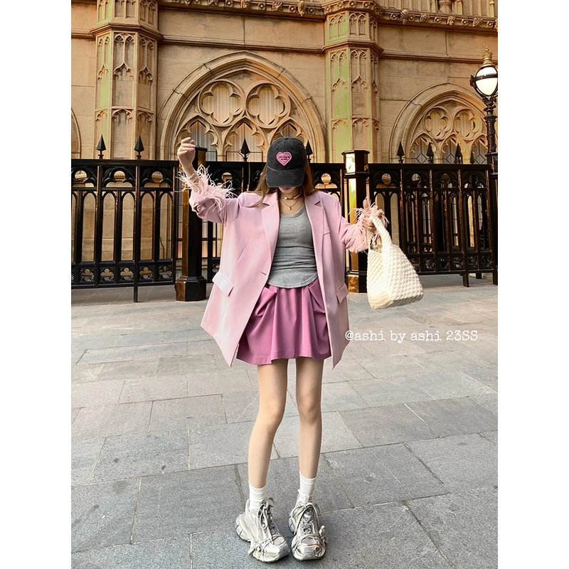 大于诗集 设计感小众A字垂坠感阔腿短裤女黑色高腰宽松显瘦裙裤夏