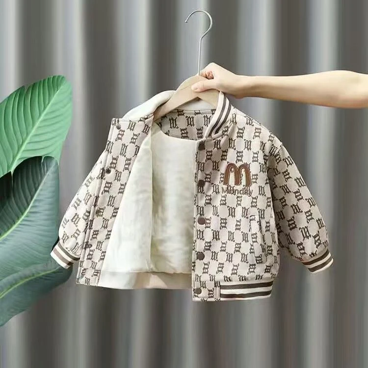 儿童春秋款外套加绒2024新款洋气男童时髦夹克韩版棒球服男宝上衣