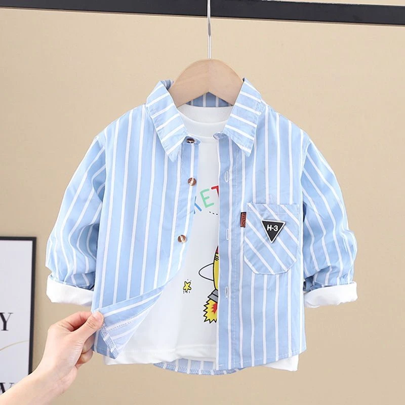 男童新款长袖衬衫薄款儿童春秋童装小童上衣婴儿外套宝宝格子衬衣