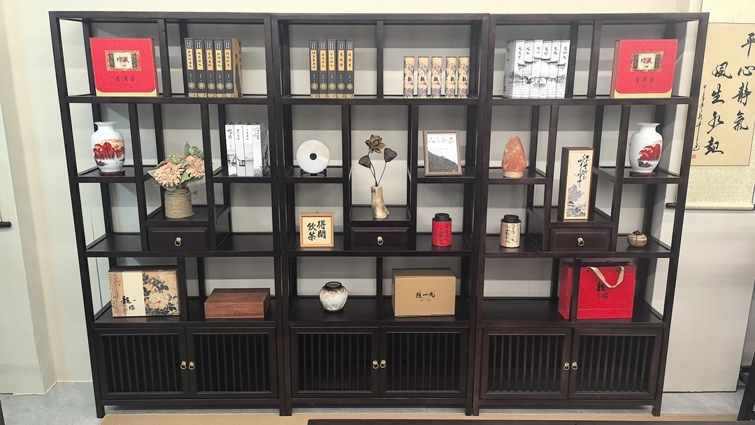博古架实木新中式多宝阁乌金木茶叶展示柜客厅古董隔断置物架陈列