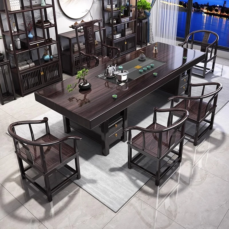 新中式家用中式桌椅泡茶桌茶几客厅简约大板实木茶几客厅泡茶一体