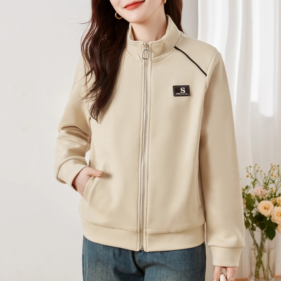 立领夹克外套女装2024年新款爆款秋冬季女装时尚运动宽松开衫上衣