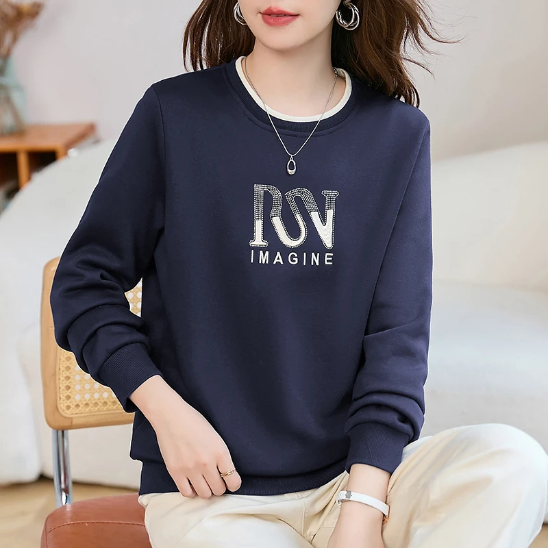 无帽卫衣女士2024新款爆款秋冬加绒加厚高端显瘦正肩上衣洋气外套