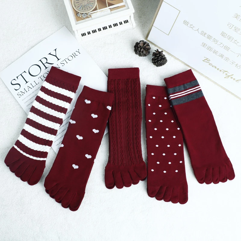 雅致逸足五指袜女秋冬安可拉红趣味分脚趾吸汗透气男中筒防臭长袜