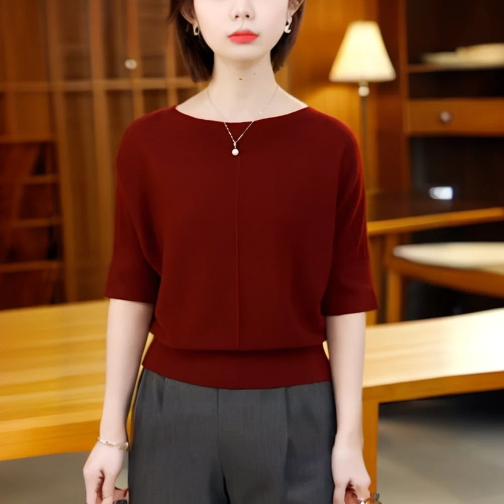 秋春季高级感气质轻奢针织衫时尚百搭遮肉显瘦修身中袖女装上衣