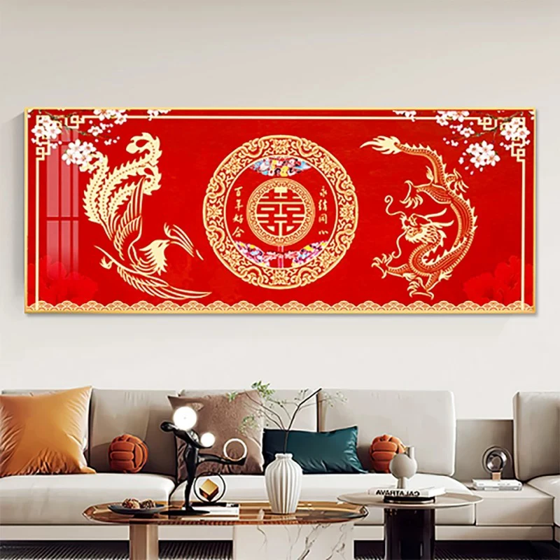 1.5大纯手工绣好的十字绣成品670龙凤喜客厅挂画摇钱树刺绣高档