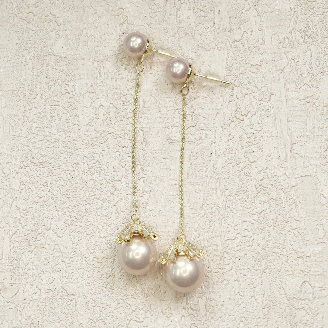 铜合金仿珍珠耳饰 人鱼姬香槟粉扫肩款耳钉bp669