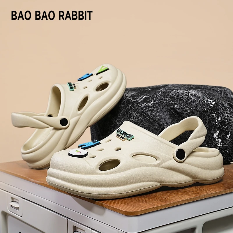 厚底洞洞鞋2024夏季情侣同款户外休闲外穿防滑防臭包头耐磨软底鞋