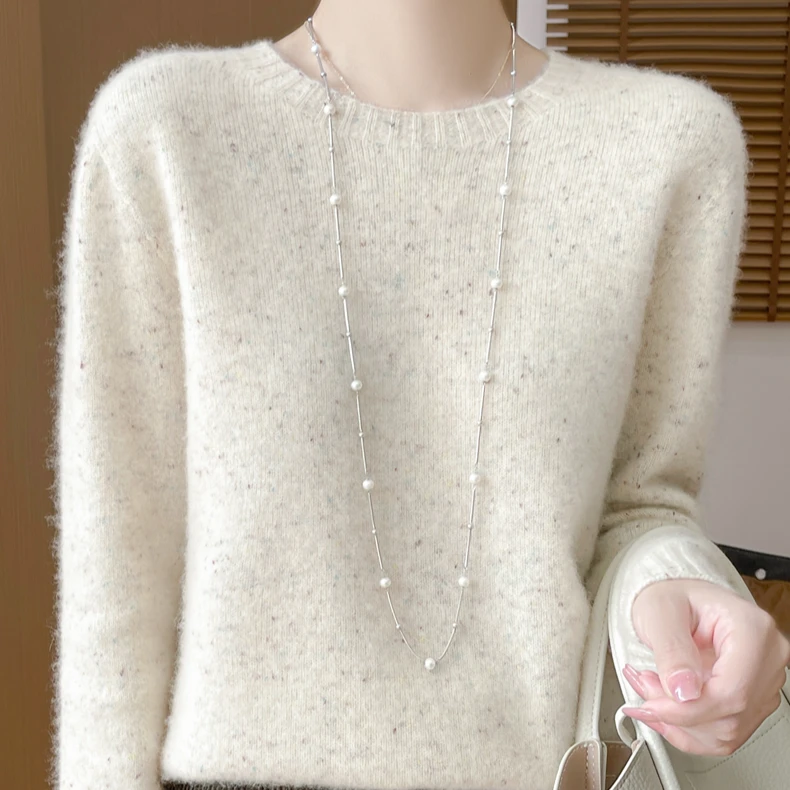 美丽诺纯羊毛点子纱七针一线套头圆领上衣休闲宽松百搭