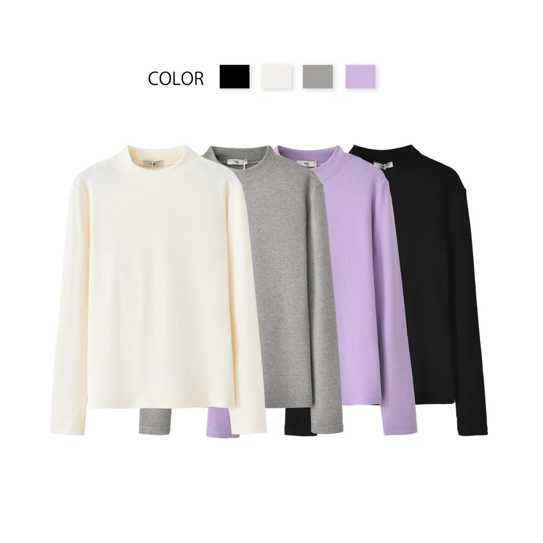 「鸡蛋家 」egg韩国单纯色长袖显瘦T恤百搭上衣半高领修身打底衫女