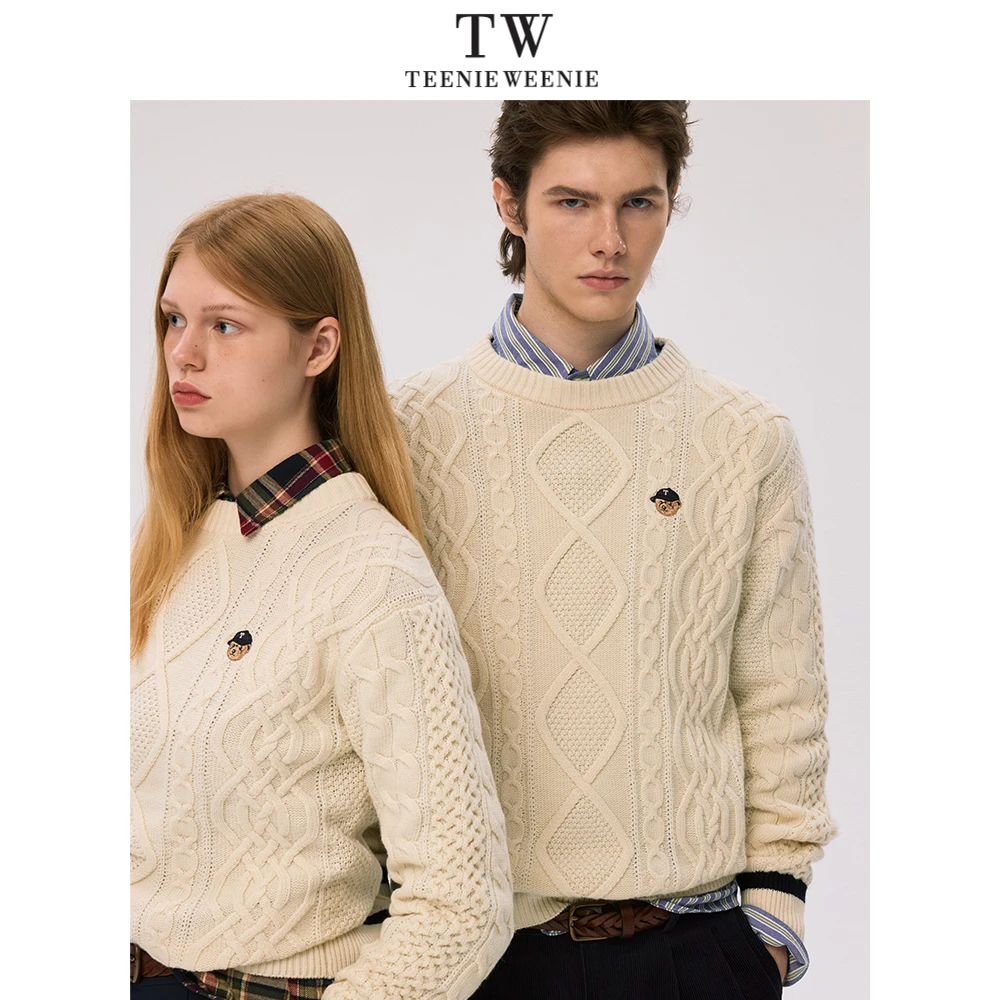 TeenieWeenie新潮保暖男装针织衫气质绞花圆领毛衣TNKW247805I