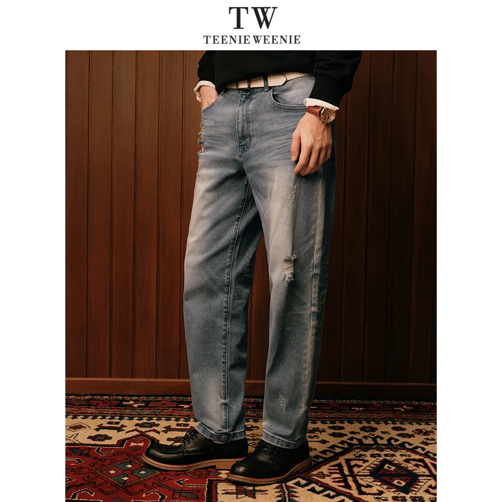 TeenieWeenie男装牛仔裤秋冬季新款破洞时尚直筒长裤TNTJ255101N