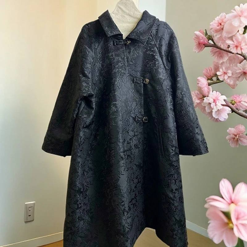 9025【潮妈家】气质中长款提花风衣复古国风新中式设计师外套棉袄