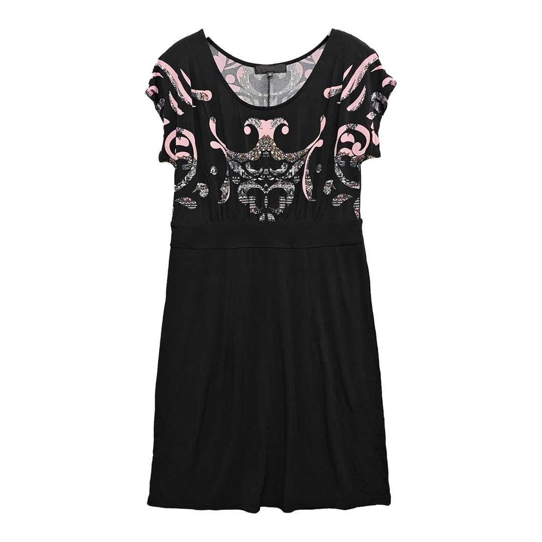 1322#无袖连衣裙圆领女装时尚女士夏季设计师气质中长裙通勤印花