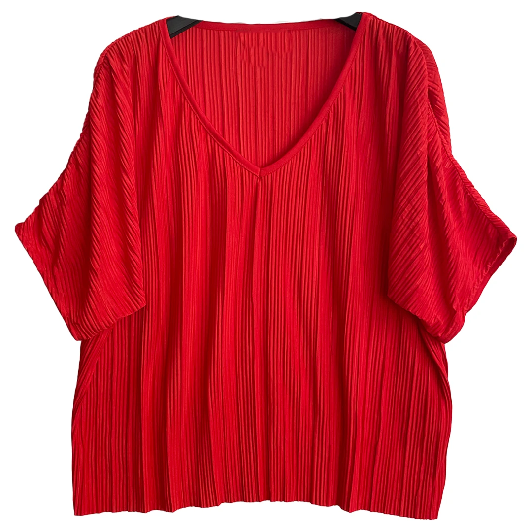 9175#V领上衣时尚百搭夏季休闲春夏显瘦气质洋气设计师红色女士