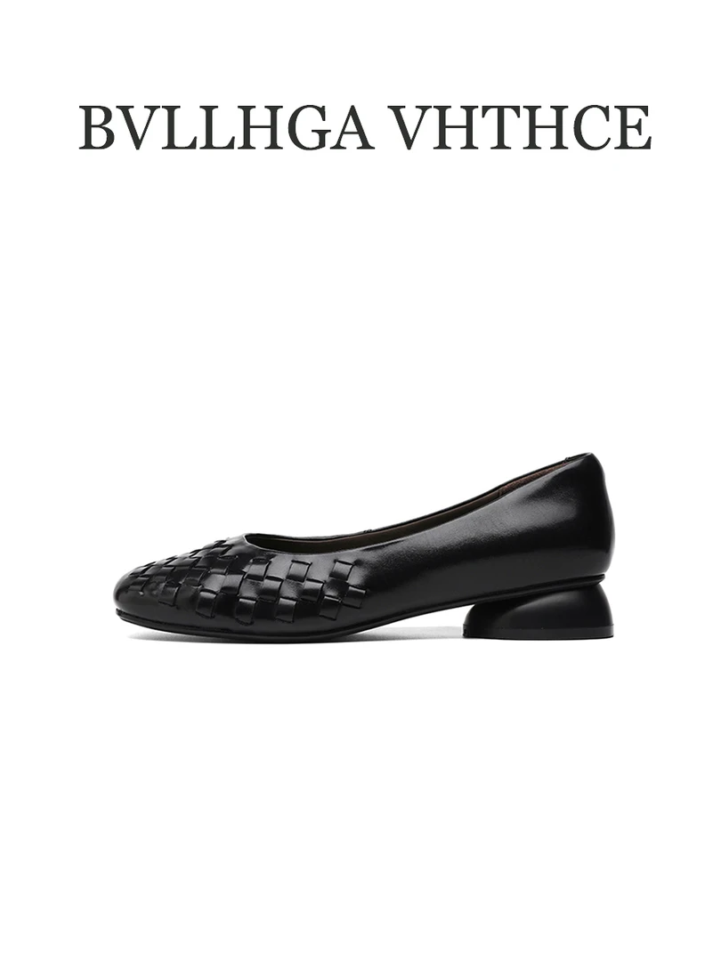 BVLLHGA VHTHCE 新款胎牛女鞋法式编织一脚蹬软底软面穆勒鞋8801