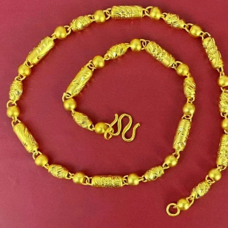 合金项链 【全家福项链】男士男款时尚经典空心光珠素款金色磨砂