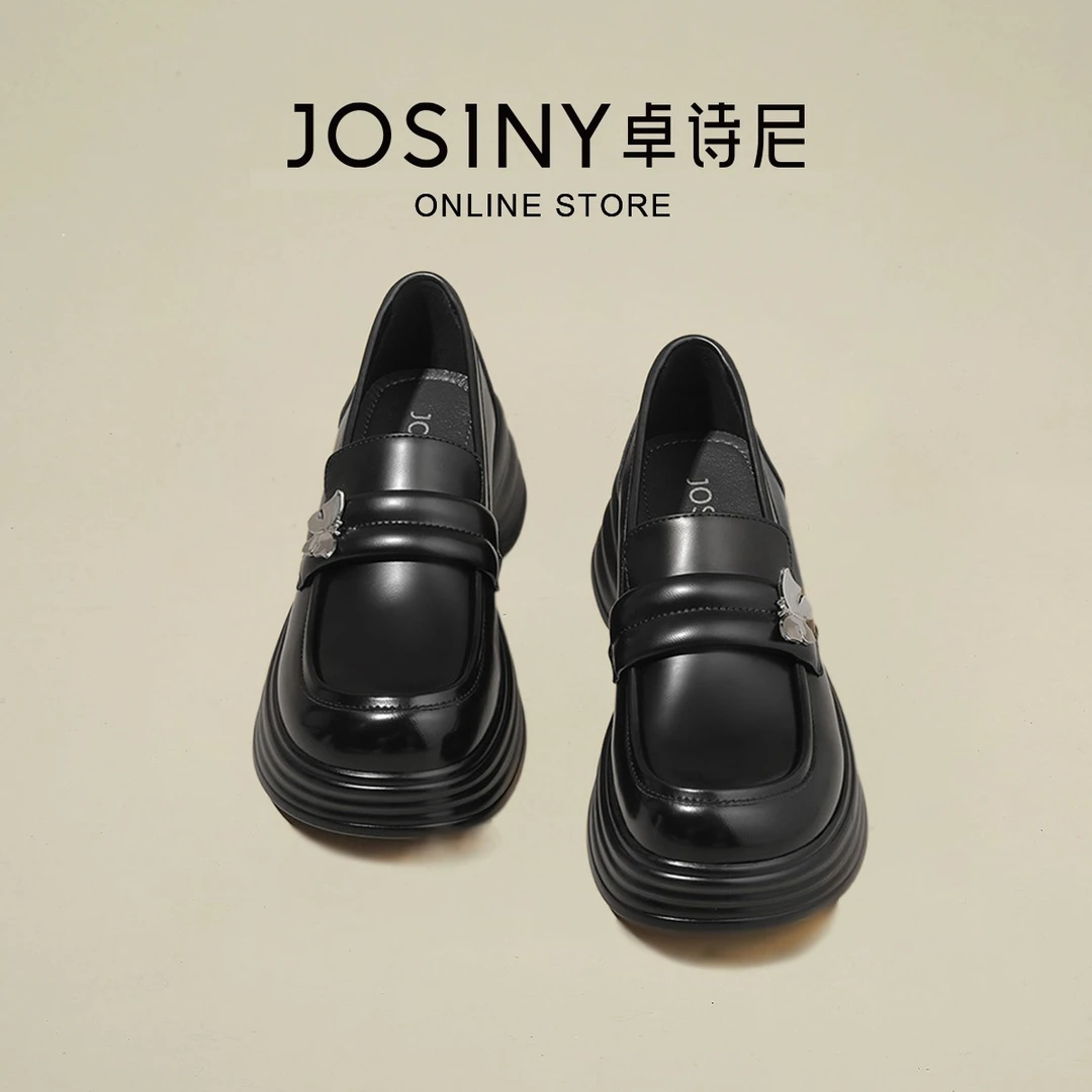 卓诗尼软底厚底乐福鞋小个子通勤150矮个子蝴蝶增高5-8厘米小皮鞋