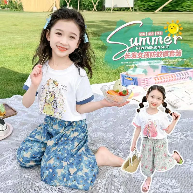 儿童夏装女童夏季2024新款潮童女宝洋气甜美穿搭儿童短袖套装