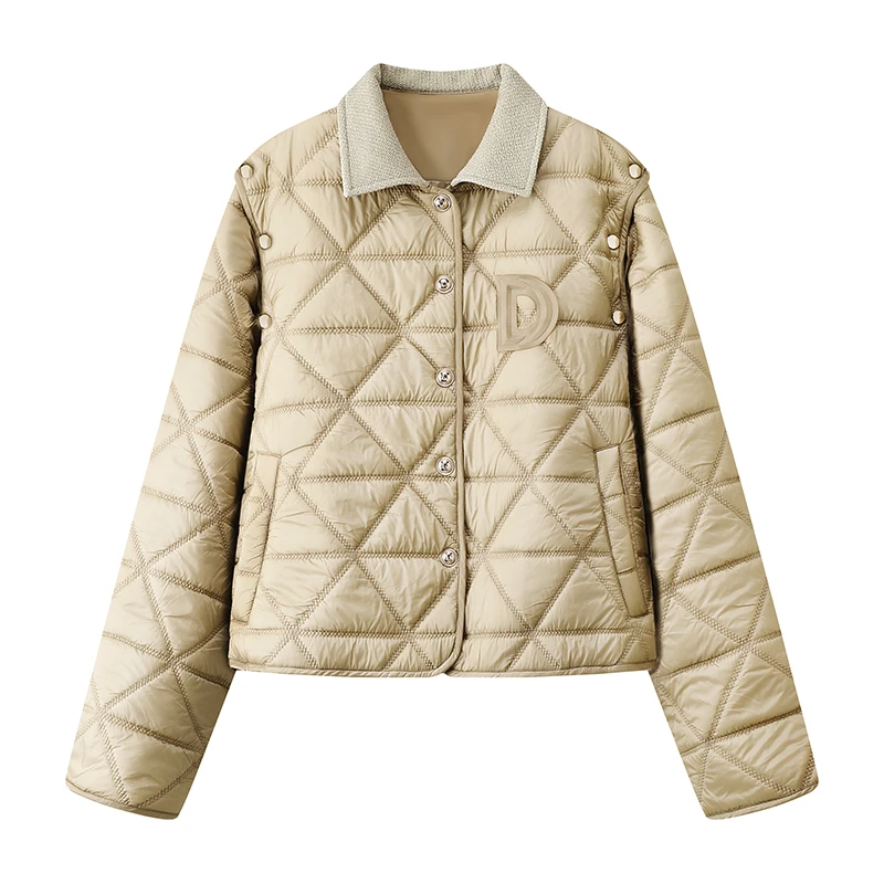 【华夫格】百搭字母刺绣绗缝压花可拆袖子棉服华夫饼外套棉衣女X030