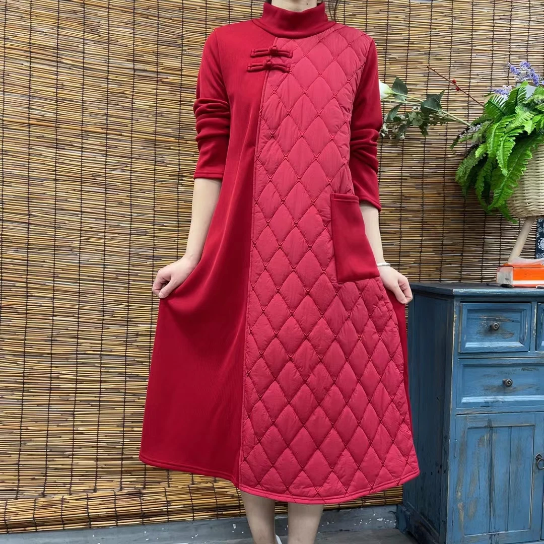 6954新款秋冬加厚优雅减龄显瘦长袖连衣裙
