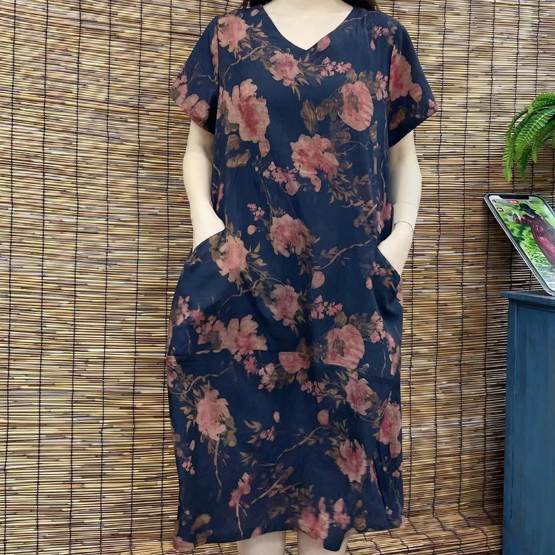 9384夏季新款时尚显瘦洋气减龄短袖连衣裙