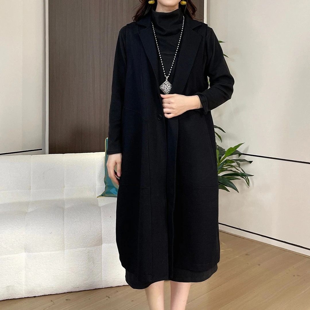 8174秋冬季新款时尚减龄文艺气质中长款宽松风衣马甲外套