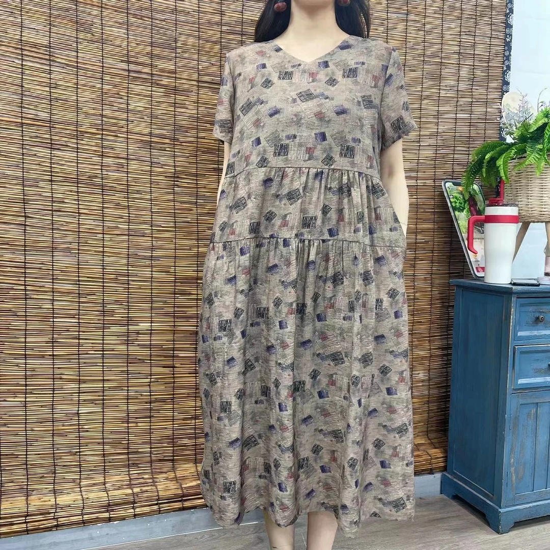 9598夏季新款时尚显瘦洋气减龄短袖连衣裙
