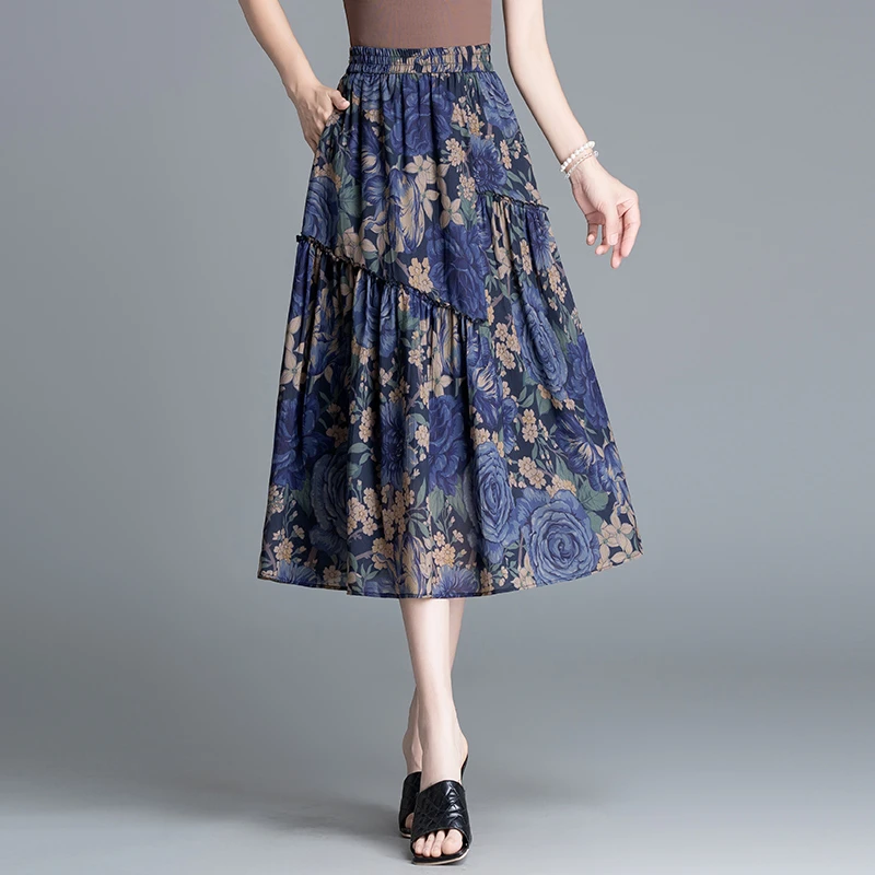 夏季上新A字裙高腰碎花裙A字裙显瘦气质半身裙中长款裙子90761