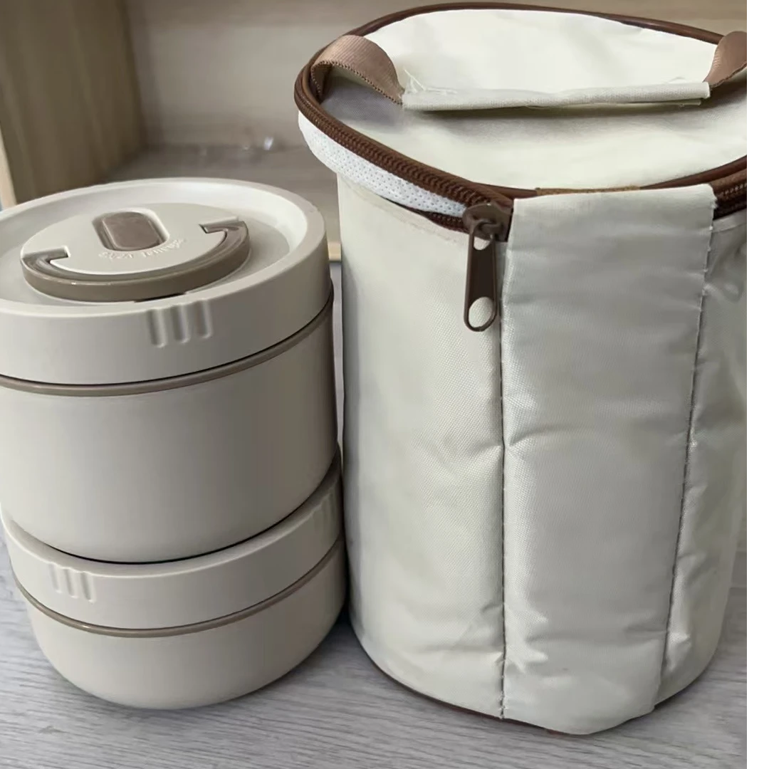 770211米色保温饭盒三件套