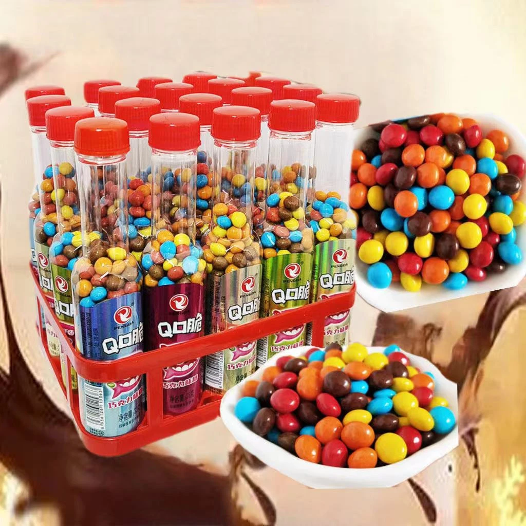 Q口脆七彩夹心巧克力豆糖果儿童零食巧克力味瓶装糖果麦丽素糖果