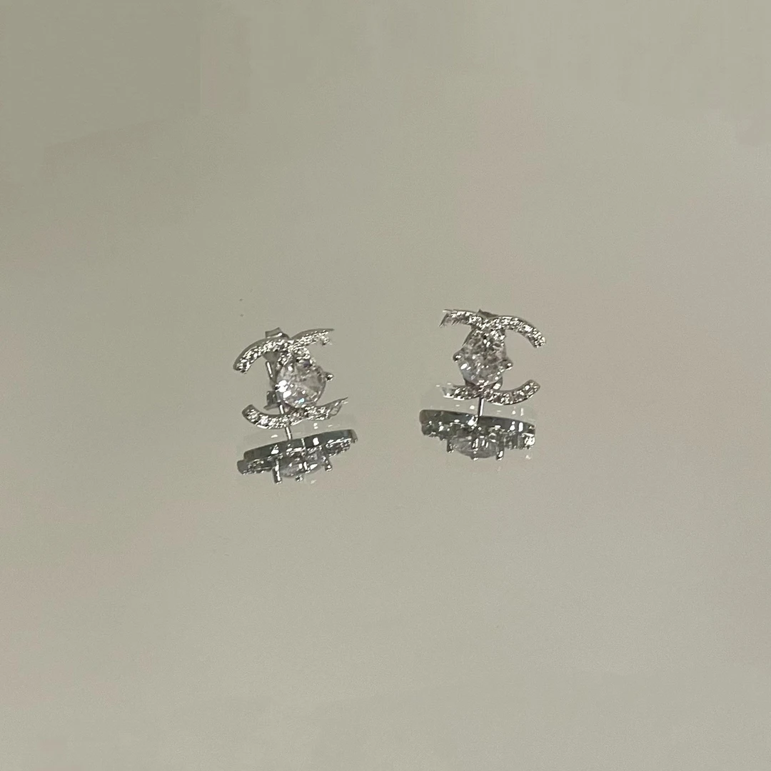 铜合金耳饰 GP1331 简约个性ins双C耳钉手工气质时尚百搭小众银色