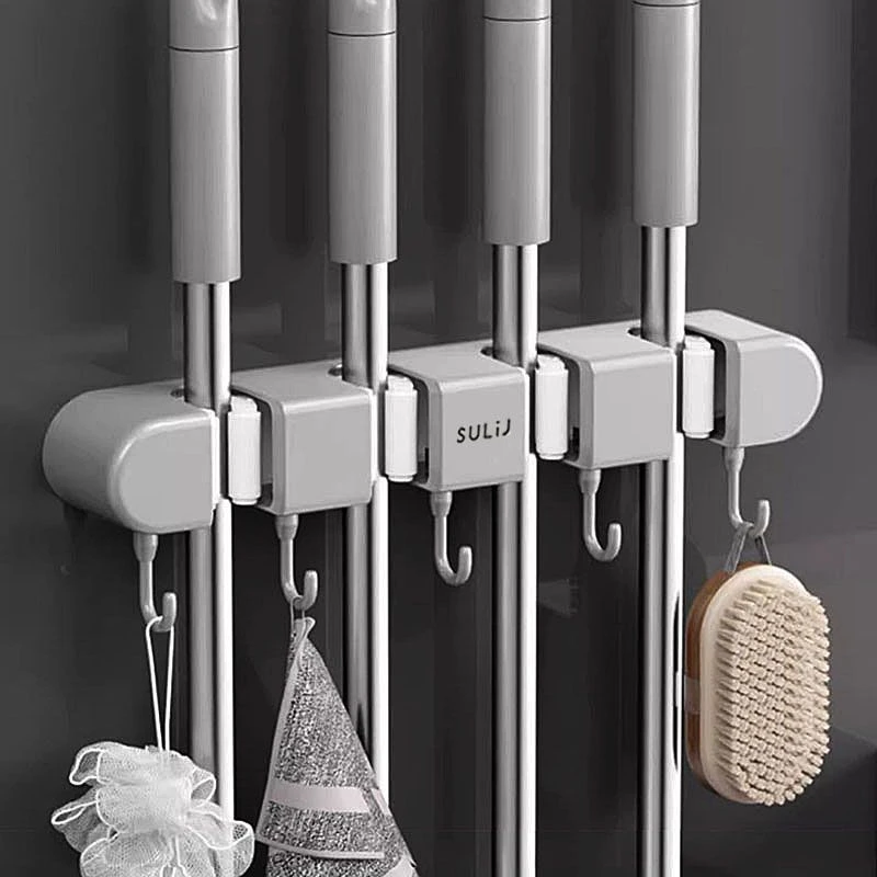 HARZELN/韩姿蕾拖把壁挂夹免打孔拖布架挂钩扫把夹收纳浴室置物架