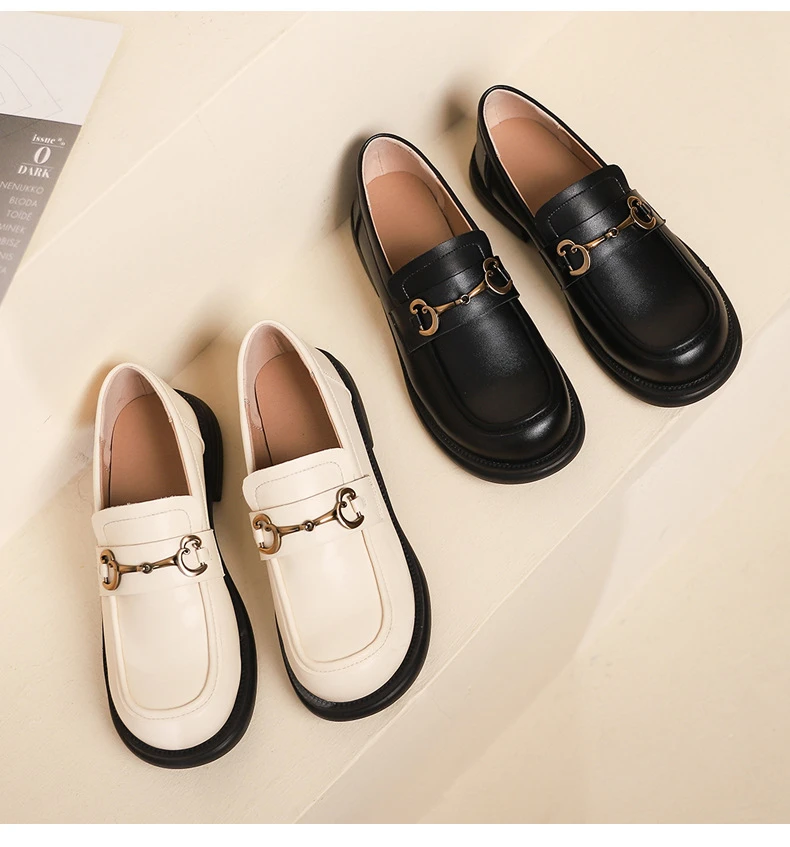 2024新款真皮乐福鞋英伦复古小皮鞋一脚蹬女鞋粗跟单鞋通勤鞋