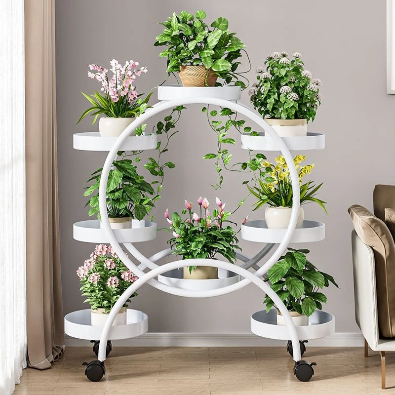 新疆包邮花架子客厅落地式可移动带轮绿萝花盆架铁艺多层阳台花架