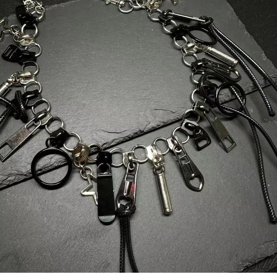 合金皮质项链 手工黑色个性小众暗黑设计设计感项链