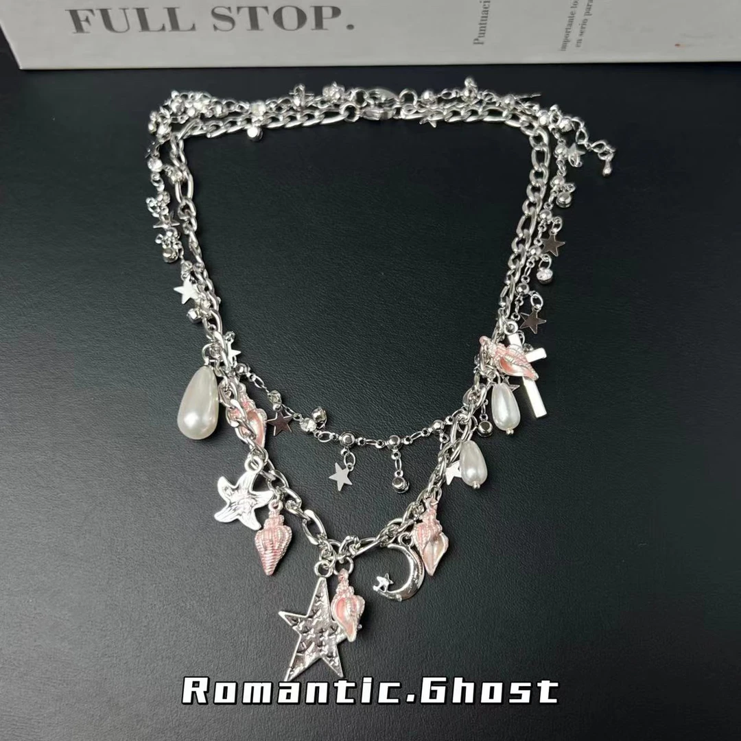 钛钢项链 【星辰大海】夏季粉色海螺手工小众复古拼接时尚项链