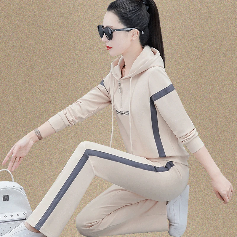 2024运动套装女春季新款时尚洋气连帽卫衣阔腿裤跑步服休闲两件套