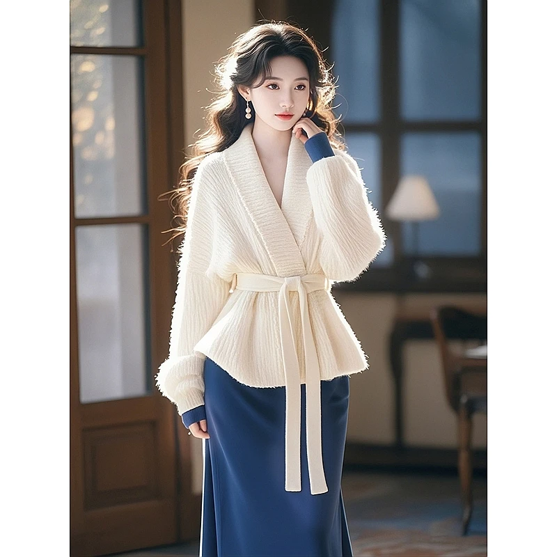 秋冬新款气质时尚穿搭高端洋气优雅高级感爆款系带外套半身裙套装