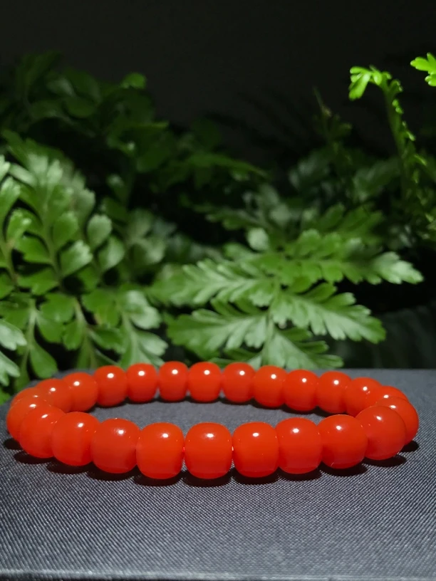 保山南红原矿单圈手串纯手工柿子红时尚通透素圈百搭气质民族风