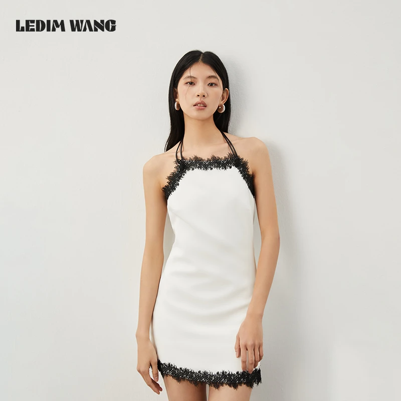 LEDIM WANG 浪漫法则 蕾丝撞色拼接吊带连衣裙