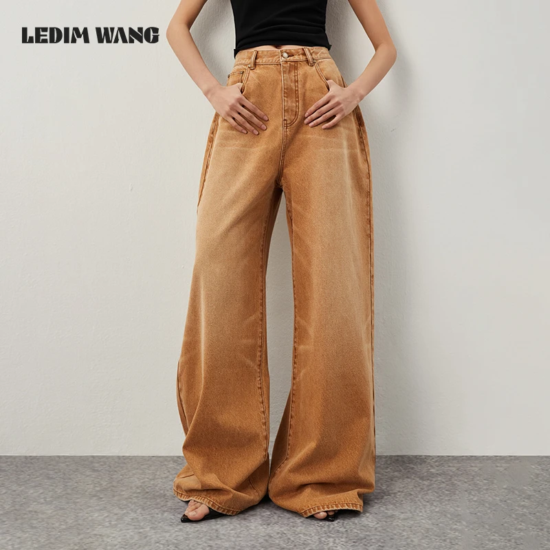 LEDIM WANG 弧形阔腿牛仔裤阔腿裤美式