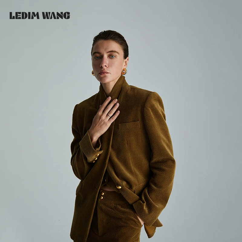 LEDIM WANG 宽松剪裁复古灯芯绒休闲薄西服