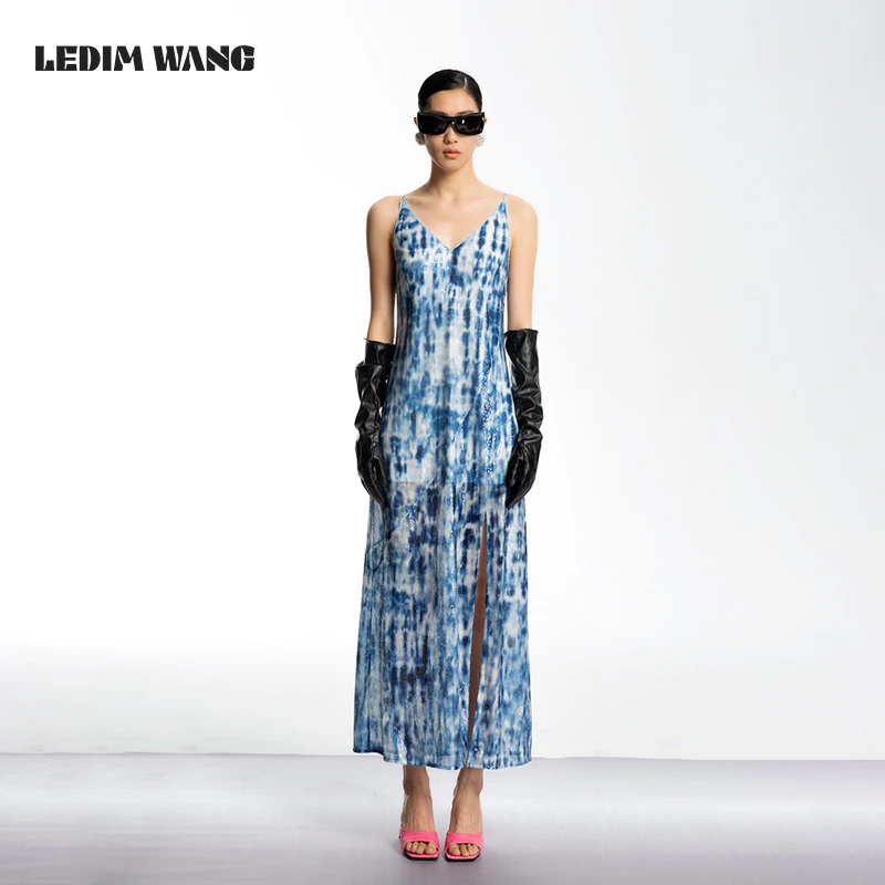 LEDIMWANG 下摆不对称设计 显瘦亮片吊带裙女装连衣裙宽松连衣裙