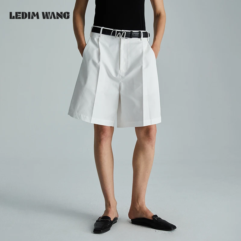 挺括褶子中裤休闲宽松潮流白色