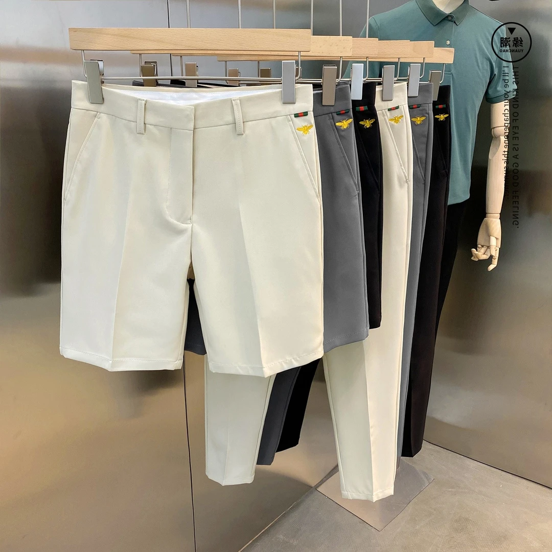 五分西装短裤男夏季薄款休闲中裤子青年垂感显瘦大码简约纯色西裤